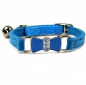 Blue Diamante Bow Velvet Cat Collar